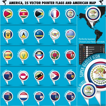 America Pointer Flag Icons with american Map set2のイラスト素材