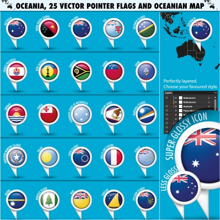 Australian, Oceania Round Pointer Flag and mapのイラスト素材