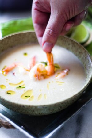 White bean soup with shrimp.の写真素材