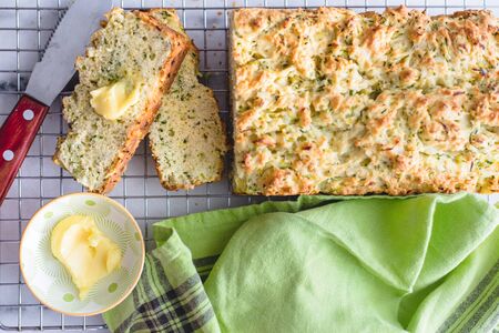 slice of zucchini bread with butter.の写真素材