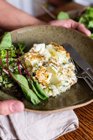 Cod fish dish with cream and potato.の写真素材