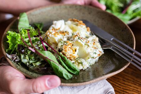 Cod fish dish with cream and potato.の写真素材