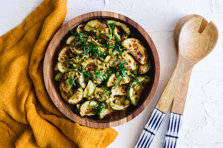 Grilled zuchini with olives and basil.の写真素材