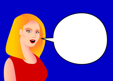 Smiling blond woman saying somethingの写真素材
