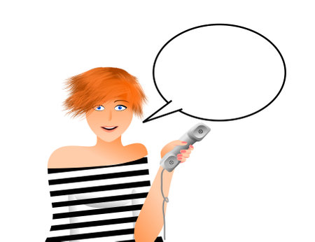 Pretty girl with short hair and a phoneの写真素材