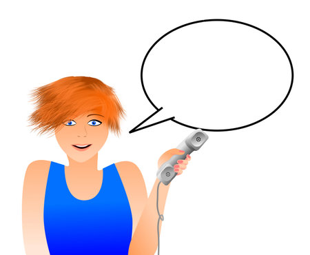 Pretty girl with short hair and a phoneの写真素材