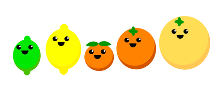Cute illustration of various citrus fruitsのイラスト素材