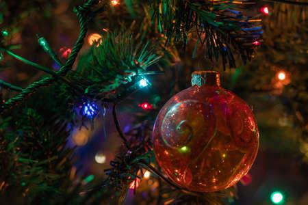 christmas celebration decoration, tree, balls and lightsの写真素材