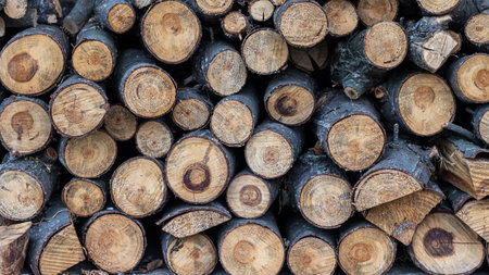 Stacked firewood in a pile. Woodpile background.の写真素材