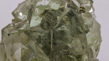 close up of natural fluorite specimen crystals geological mineral isolatedの写真素材