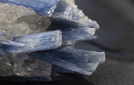mineral sample of kyanite on a black backgroundの写真素材