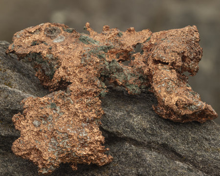 Close-up of a native copper mineral sampleの写真素材