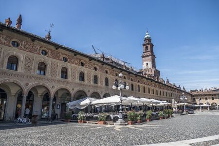 Panoramic view of the beautiful Ducale square in Vigevano