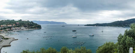 Panoramic aerial view of Portovenere in Cinque Terreの写真素材