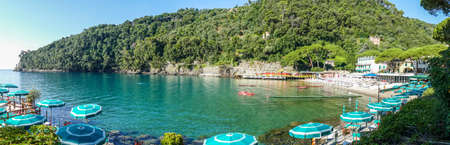 Aerial view of the beautiful bay of Paraggi in Portofinoの写真素材