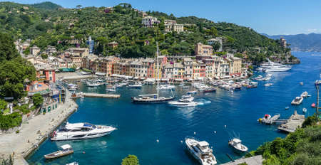 Portofino, Italy - 06/30/2020: aerial view of the bayのeditorial素材