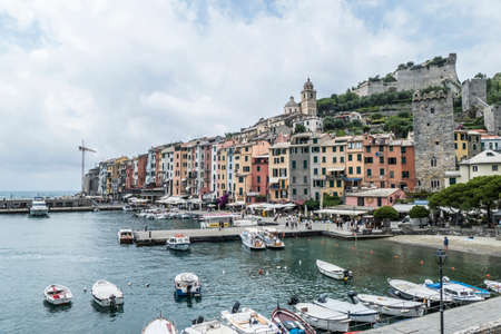 Portovenere, Italy - 30/06/2020: landscape of the seafront of Porto Venereのeditorial素材