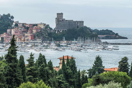 Aerial view of Lerici and his castle above the seaの写真素材