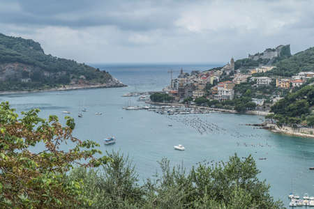 Panoramic aerial view of Portovenereの写真素材
