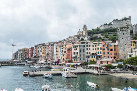 Portovenere, Italy - 30/06/2020: landscape of the seafront of Porto Venereのeditorial素材