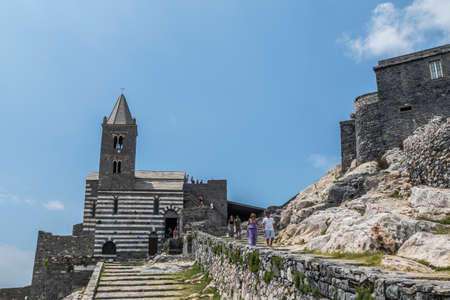 Portovenere, Italy - 06/29/2020: the church of San Pietro in Porto Venere on a rocks above the seaのeditorial素材