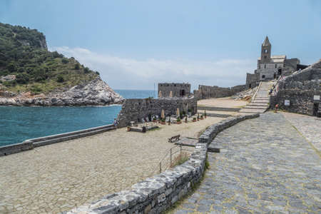 The church of San Pietro in Portovenere on a rocks above the blue seaのeditorial素材