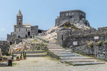 The church of San Pietro in Portovenere on a rocks above the blue seaのeditorial素材