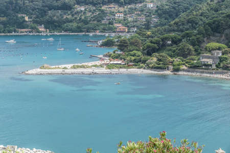 aerial view of a beach of Palmaria island with green waterのeditorial素材