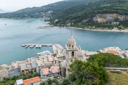 aerial view of a beach of Palmaria island with green waterのeditorial素材