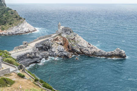 The church of San Pietro in Portovenere on a rocks above the blue seaのeditorial素材
