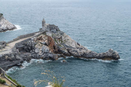The church of San Pietro in Portovenere on a rocks above the blue seaのeditorial素材
