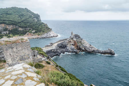 The church of San Pietro in Portovenere on a rocks above the blue seaのeditorial素材