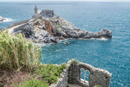 The church of San Pietro in Portovenere on a rocks above the blue seaのeditorial素材