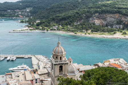 aerial view of a beach of Palmaria island with green waterのeditorial素材