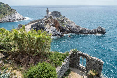 The church of San Pietro in Portovenere on a rocks above the blue seaのeditorial素材