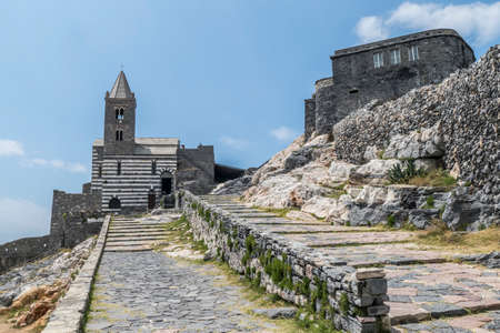 The church of San Pietro in Portovenere on a rocks above the blue seaのeditorial素材