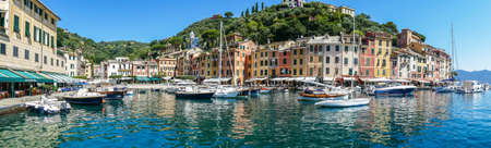 Portofino, Italy - 07/30/2020: Panoramic view of the bayのeditorial素材