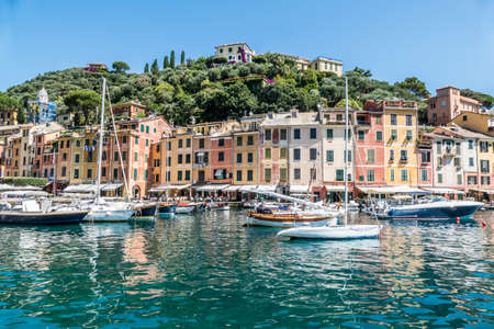 Portofino, Italy - 07/02/2020: the seafron with colorful houses and many boats