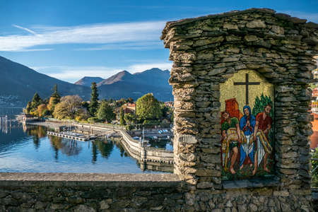 Maccagno, Italy - 10/22/2017: Beautiful mosaic with Maccagno in the backgroundのeditorial素材