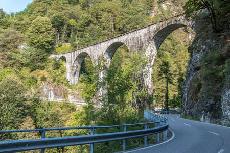 old brick railway bridge in the Centovalli in Switzerland.の写真素材