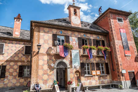 Valle Vigezzo, Italy - 08/22/2020: beautiful painted house in Santa Maria Maggiore