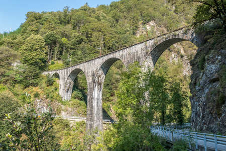 old brick railway bridge in the Centovalli in Switzerland.の写真素材