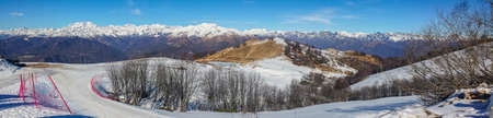 wide angle view on the Italian and Swiss Alps from Mottaroneの写真素材