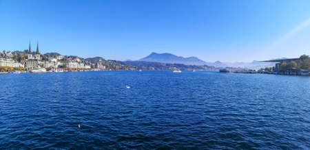 Ultra wide panorama of Luzern and the Lake of Lucerneの写真素材