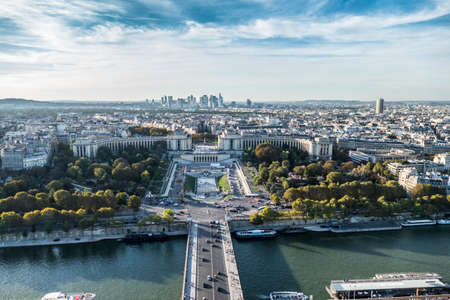 aerial view of the Trocadero garden from the Tour Eiffelのeditorial素材