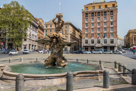 Rome, Italy - 04/10/2020: Barberini square with a beautiful fountainのeditorial素材