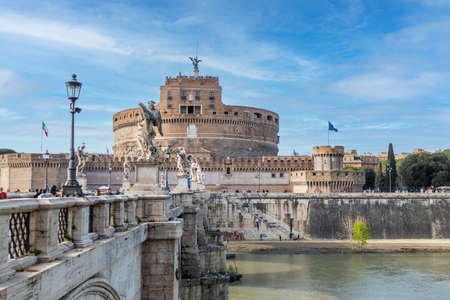Rome, Italy - 04/12/2017: The Tevere River and Castle Sant'Angelo with blue sky