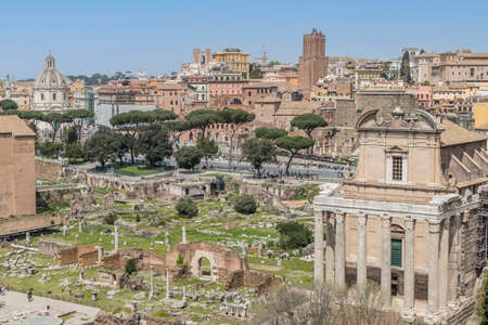 Aerial panoramic view of the ruins of the Roman Forumのeditorial素材