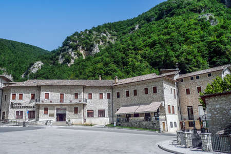 Roccaporena, Italy - 07-06-2015: the historic center with stone housesのeditorial素材