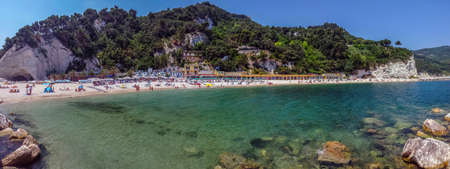 Extra panoramic view of the beautiful Urbani beach in Sirolo, under Monte Coneroの写真素材